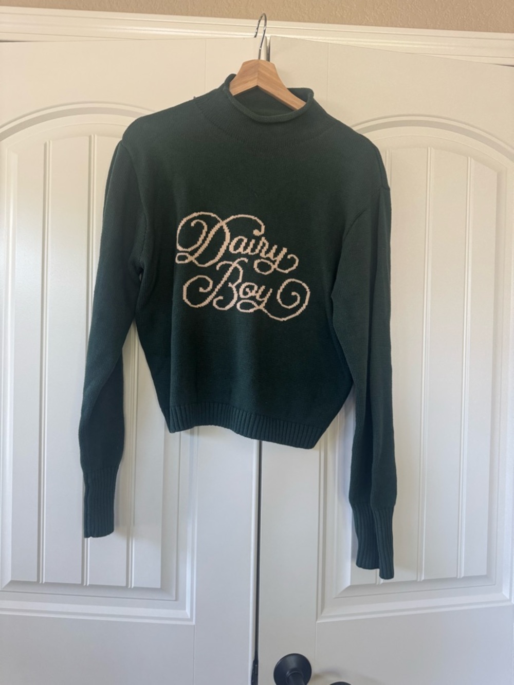 Dairy Boy The Signature Sweater in Dark Green Mock Neck XS